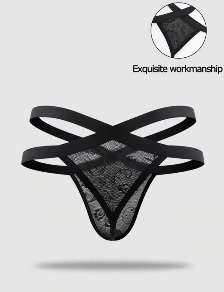 Men's Solid Color Breathable Lace Hollow Thong Underwear